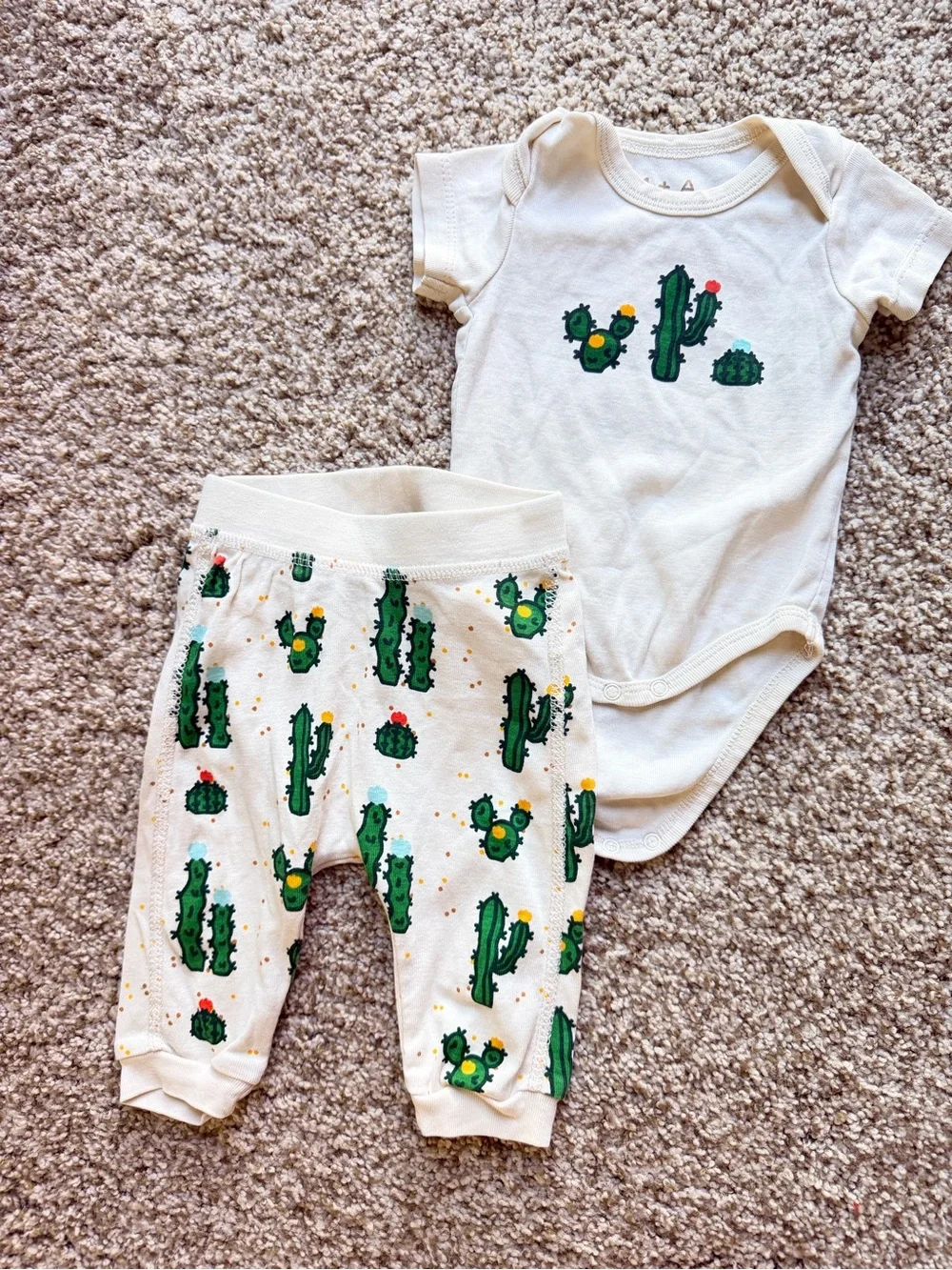 Cream Cactus Print Kids Matching Set - Bodysuit & Pants